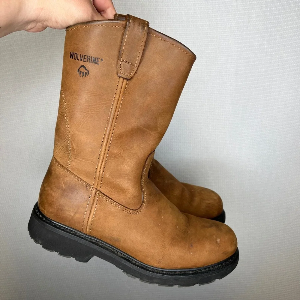 Wolverine Mens W04727 Tan Leather Wellington Pull On Work Boots Size 11 M